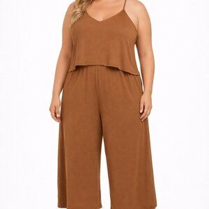 Zenana Outfitters Brown Wide Leg Cropped Jumper Womens XL